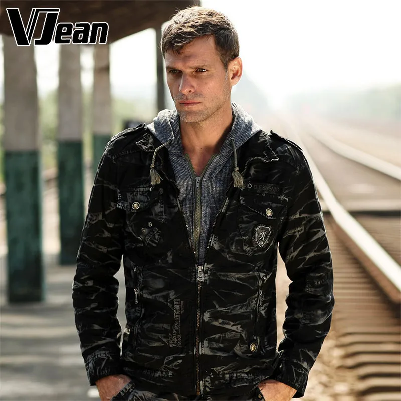 V JEAN Outdoor Men's Vintage Camouflage Jacket with Fleece