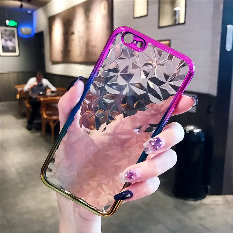 

YISHANGOU Diamond Transparent Case for iPhone X 10 7 8 Plus Gradient Color Geometric Silicon Soft Cover for iPhone 6 6S 8 7 Plus