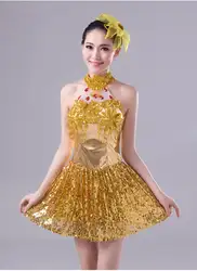 Современные Бальные танцы платье женщины блестками танцевальные костюмы сценическое шоу танцевальная юбка