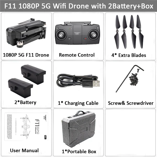 SJRC F11 GPS Drone with 5G Wifi FPV 1080P Camera Gesture Control Brushless Quadcopter 25mins Flight Time Foldable Selfie RC Dron - Color: 1080P 2B Case