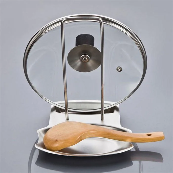 New Designer Kitchen Stainless Steel Pan Pot Rack Cover Lid Rack Stand