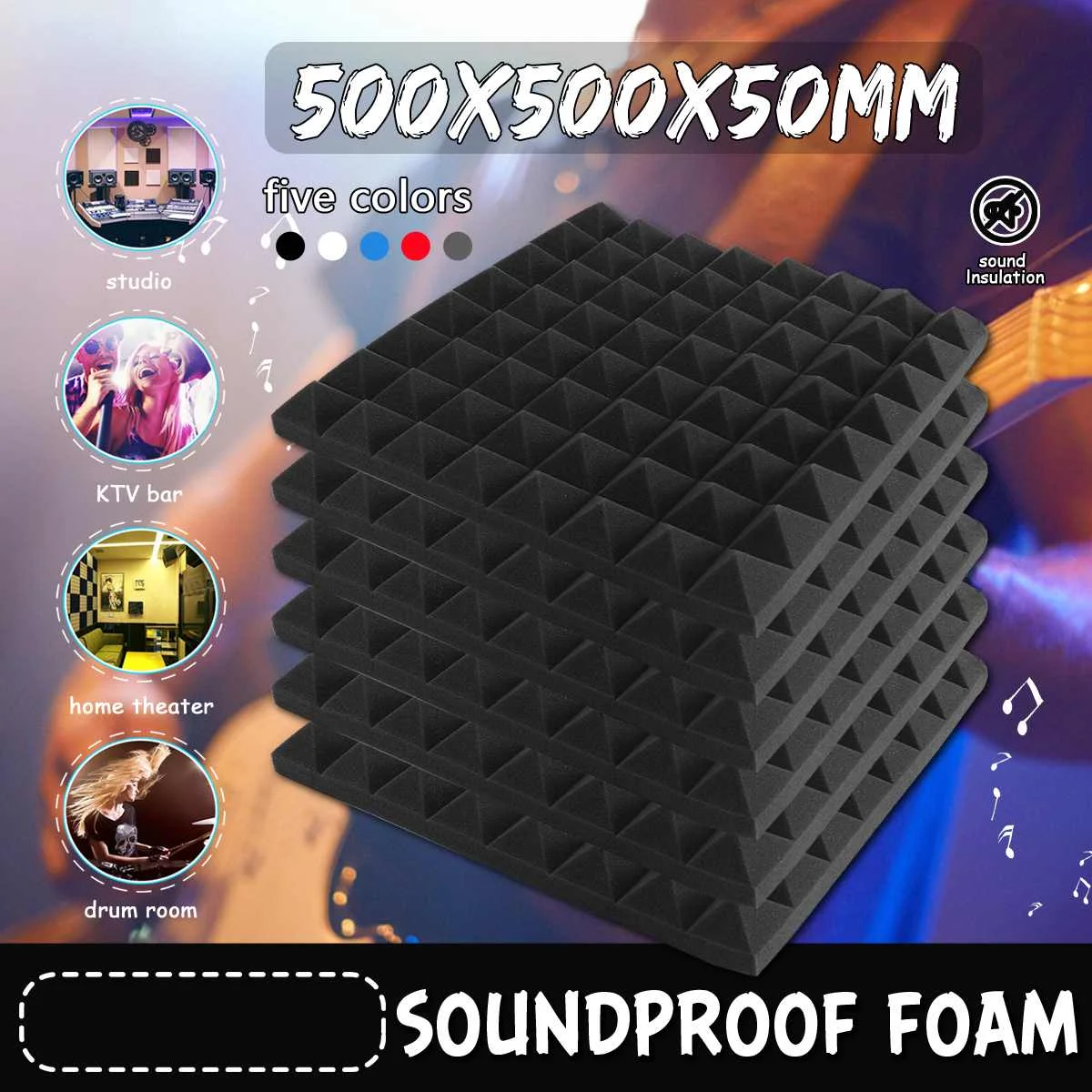 

12pcs 50X50X5mm Soundproofing Foam Acoustic Foam Sound Treatment Studio Room Absorption Wedge Tiles Polyurethane Foam