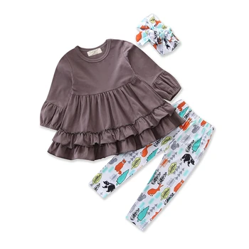 

Baby Girls Clothes Set Brown T-shirt Cartoon animal long Pants headband 3PCS Cotton Outfits Kids Sport Clothing Suit Size 1-5Y
