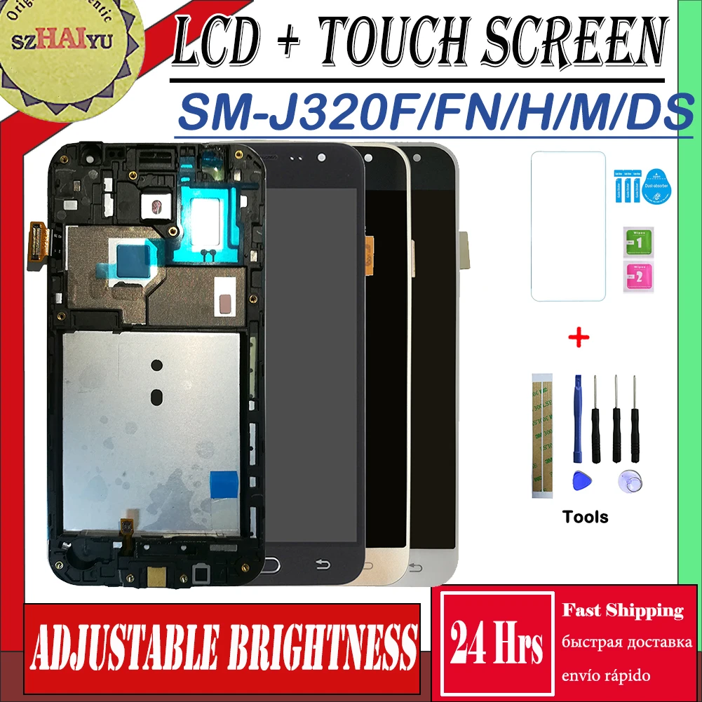 

SZHAIYU Adjust Brightness LCD For Samsung Galaxy J3 2016 J320 J320H J320H/DS J320F J320M Display Touch Screen Digitizer Frame