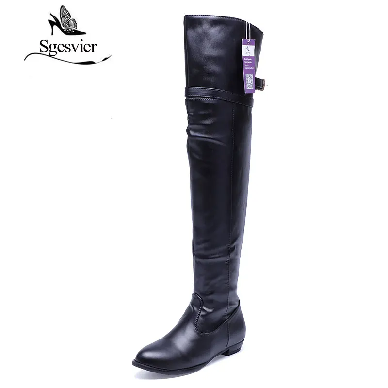 SGESVIER Women Boots Winter Fashion Casual Over-the-high Boots Round Toe Buckle Plus Size 34-45 Lady Shoes Woman OX100 women high heel boots