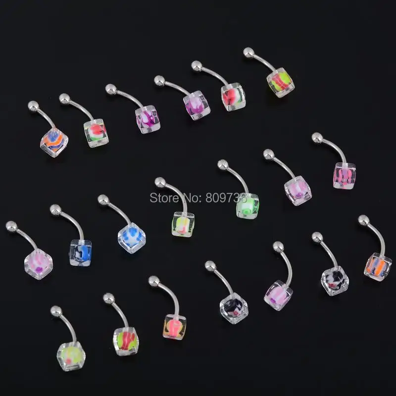 20pcs Acrylic Piercing Bend Navel Belly Bars Button Ring Stainless