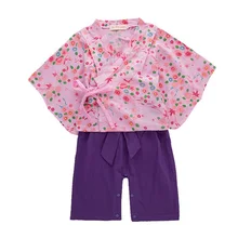 Комплекты для маленьких девочек с цветочным рисунком Детский комбинезон-кимоно, костюмы, комбинезоны, рубашка, наряды хлопок, вишня, Япония, одежда для маленьких девочек