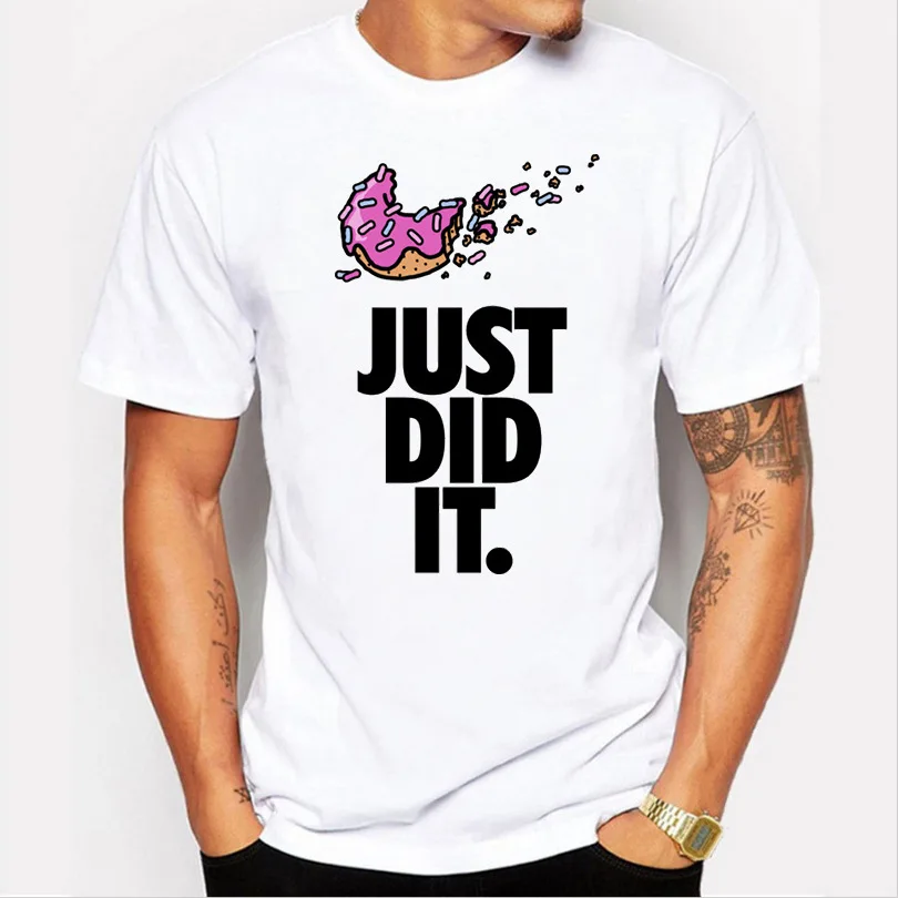 JUST DID IT letters printed straight white men t shirt short sleeve ...