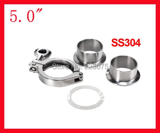

Free shipping 5.0" SS304 Pipe connection/DN133mm Ferrule set/ Tri-clamp union (2x ferrule + 1xclamp + 1xgasket)