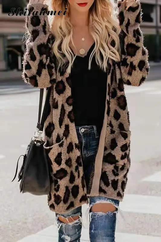 

Rabbit Fur Coat Jacket Women Winter Long Cardigan Sexy Fur Jackets Casual Loose Leopard Overcoat Outdoor Wear Women Clothing
