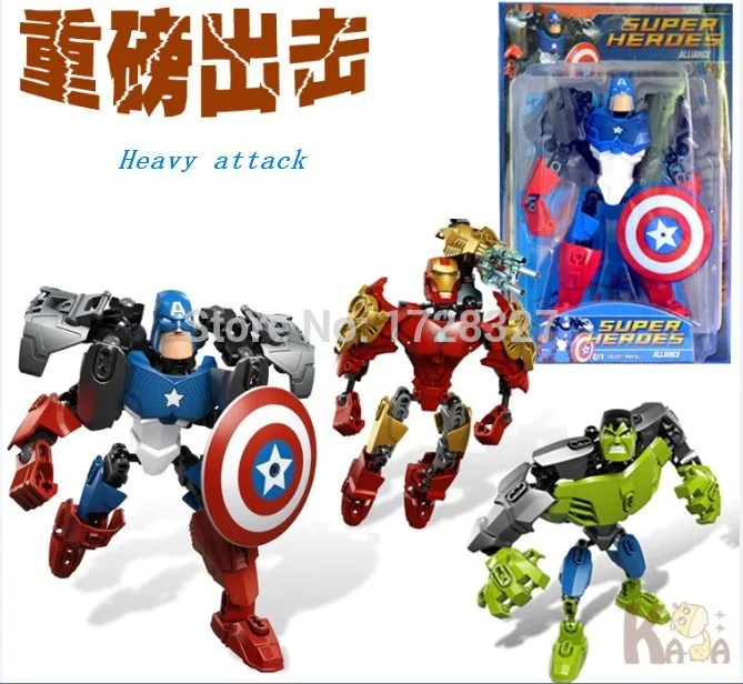 2015 New Movie&Tv Avengers Captain America hulk Iron man plastic Doll model, the Action Figures building blocks Toy Gifts WJ012 