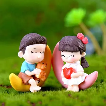 

2pcs Moon Couple PVC Romantic Figurines Craft Decorative Ornaments For Bonsai Home Table Decoration