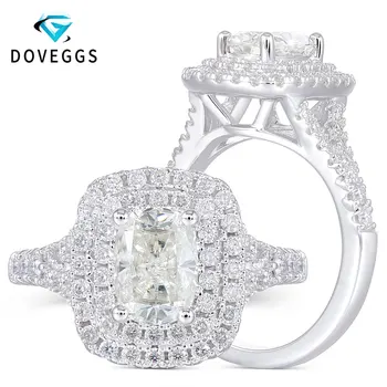 

DovEggs Sterling Solid 925 Silver Center 1ct 5*7mm Cushion Cut HI Color Moissanite Party Halo Engagement Ring with Accents