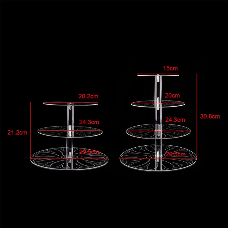  Acrylic round pan pattern 3 4 tier wedding cupcake cake stand set display rack stands for birthday 