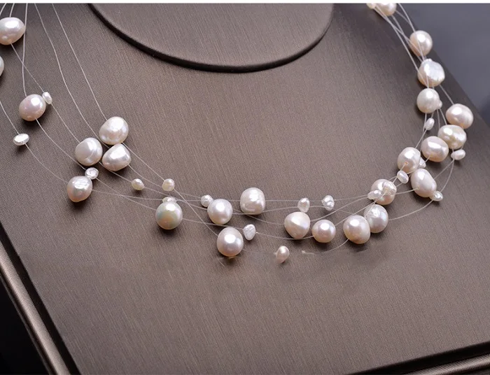 Ожерелье из натурального пресноводного жемчуга для женщин, барочный жемчуг 4-8 мм, 5 рядов, богемное ювелирное изделие ручной работы, Модная бижутерия