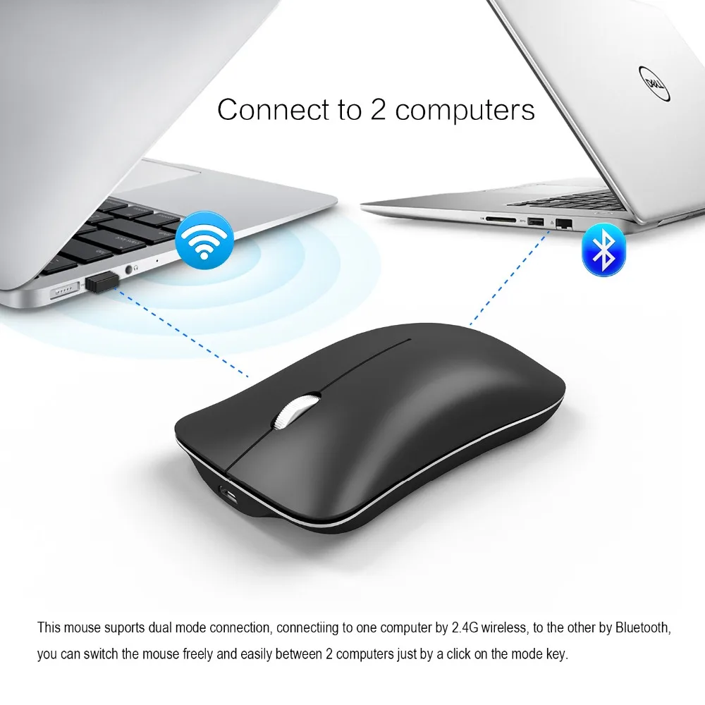 

Optical Mouse Silent Computer Rechargeable mouse dual mode 2.4G 1600DPI Wireless Bluetooth Mouse