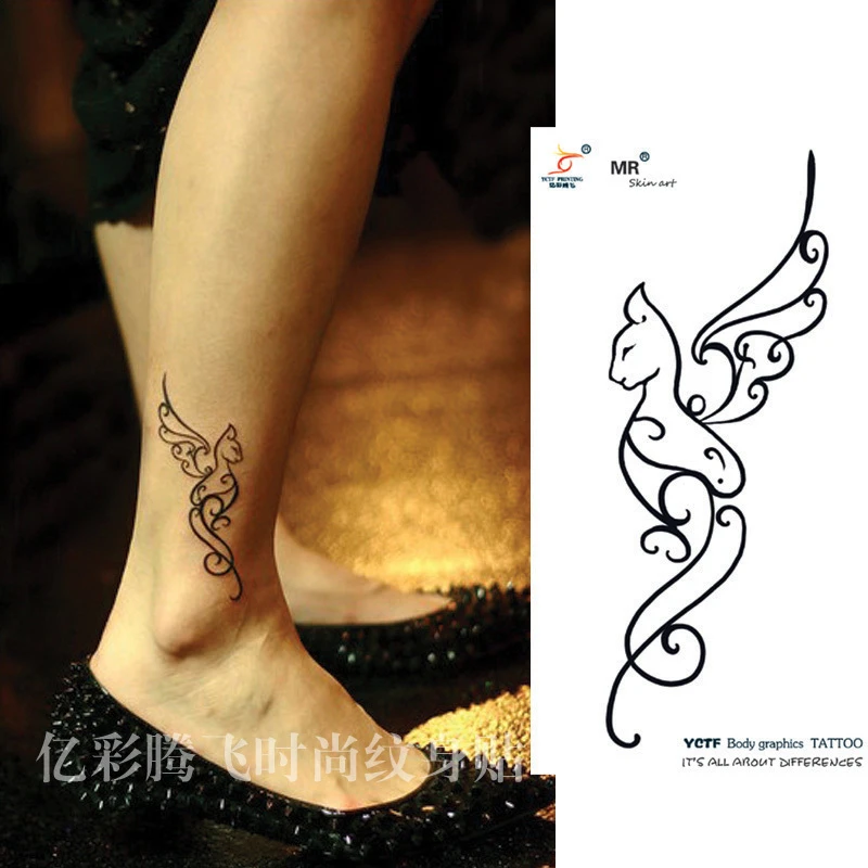 脚一時的なタトゥーステッカー防水猫天使高品質できる環境健康デザイン
