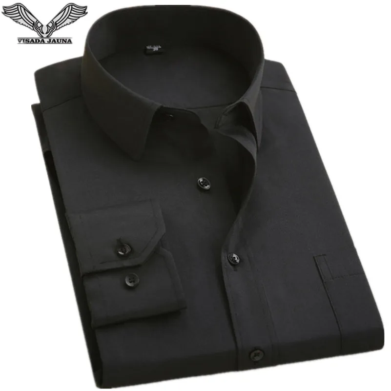 Vente VISADA JAUNA 2017 Nouvelle Collection homme Chemises Manches Longues En Bande Chemises Pour Hommes Occasionnels 7XL Solide De Grande Taille chemises Pour Hommes N5901
