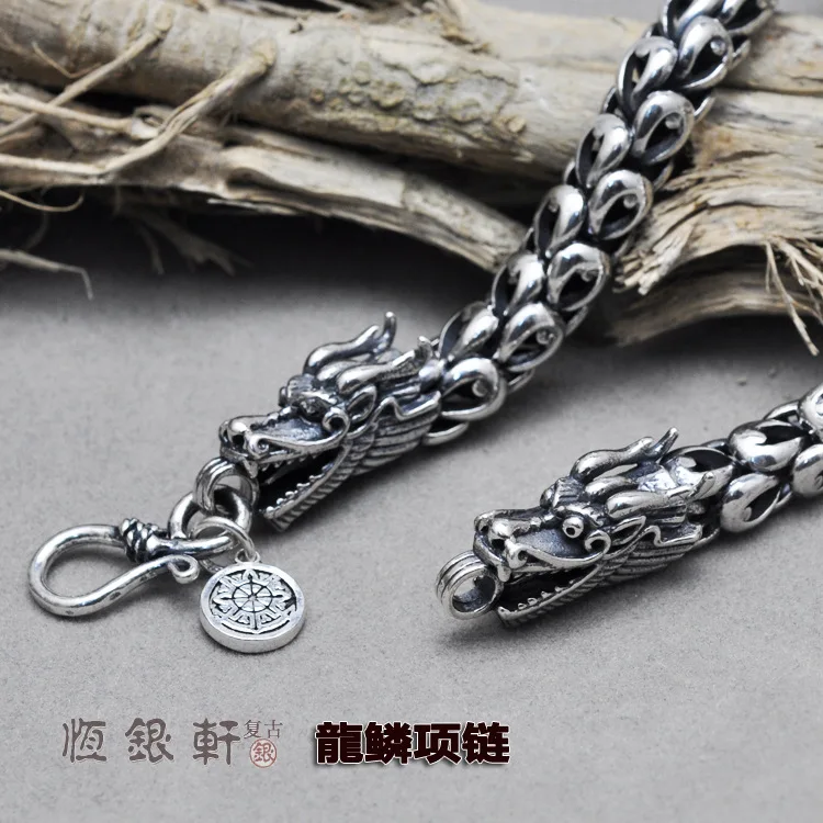

925 Sterling Silver Necklace Male Thai Silver Retro Palace Original Handmade Fashion Domineering Dragon Scales Necklace Jewelry