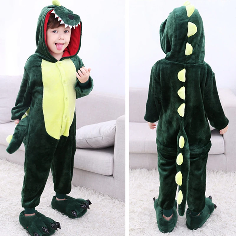 

Halloween Children Dinosaur Flannel Costume Boys Girls Dragon Costume Party Kid's Fancy Cute pajamas Clothes