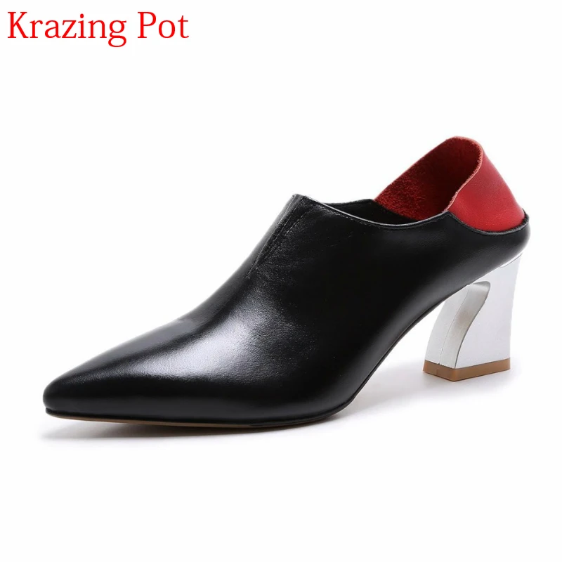 

2018 Elegant Genuine Leather Gladitor Mixed Colors Fashion Brand Shoes Pointed Toe High Heels Handmade Slip on Women Pumps L31