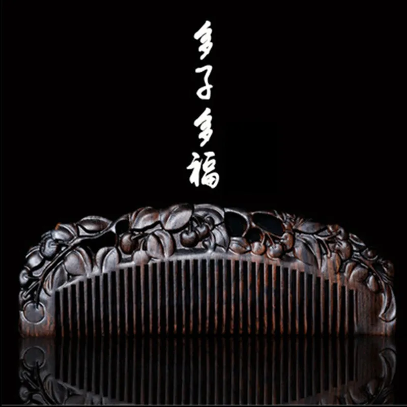 Exquisite Carved Wooden Comb Handmade Hair Brush Anti-static Massage Comb Black Sandalwood Comb Wedding/ Birthday Gift Hair Tool