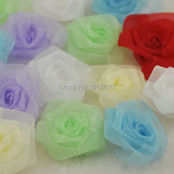 

10pcs organza ribbon flowers rose wedding decorations craft appliques A070