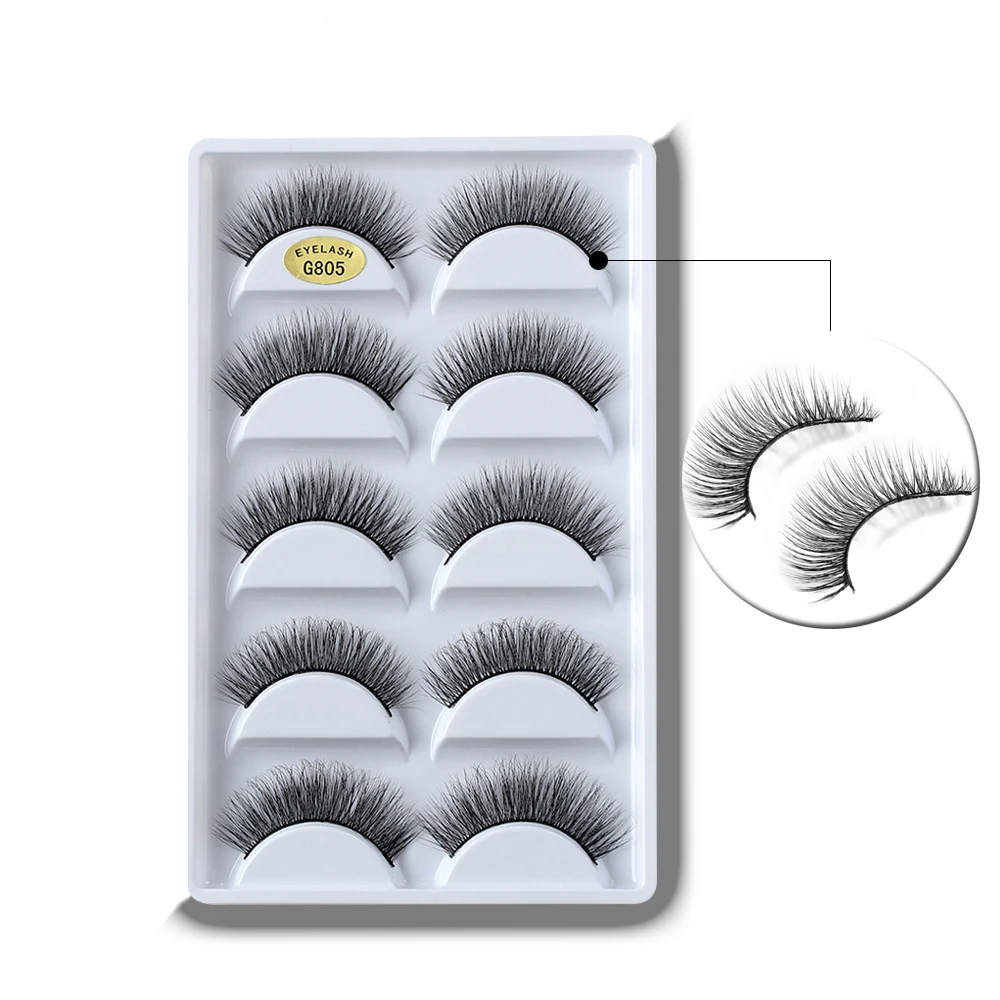 

5Pairs/Set Handmade Natural Long 3D Mink Hair False Eyelashes Thick Cross Cilia Fake Eye Lashes Makeup Extension Tools