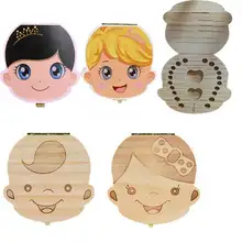Caixa de dente Portugal Espanhol Russo Francês Inglês holandês GermanText Titular Organizador Caixa de Madeira Salvar Os Dentes de Leite Do Bebê Da Menina do Menino