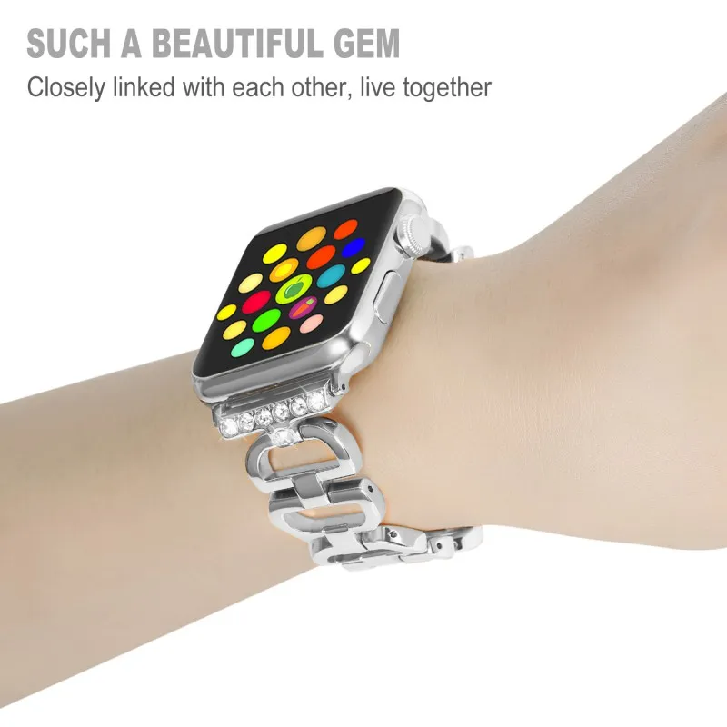 Dahase Нержавеющая сталь ремешок для Apple Watch Группа горный хрусталь браслет бриллиант 38 мм 42 мм часы группа для iwatch серии 1 /2/3