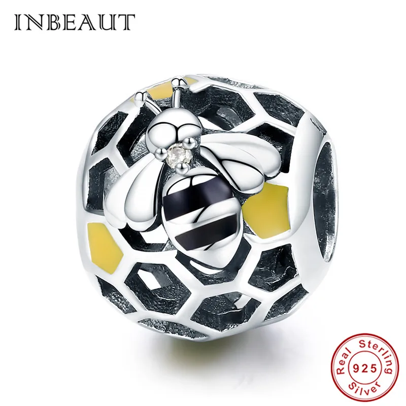 

INBEAUT Wild Honey Bee Charm fit s925 Bracelet 925 Sterling Silver Cute Insect Honeybee Nests Beads for Women Necklace&Chain