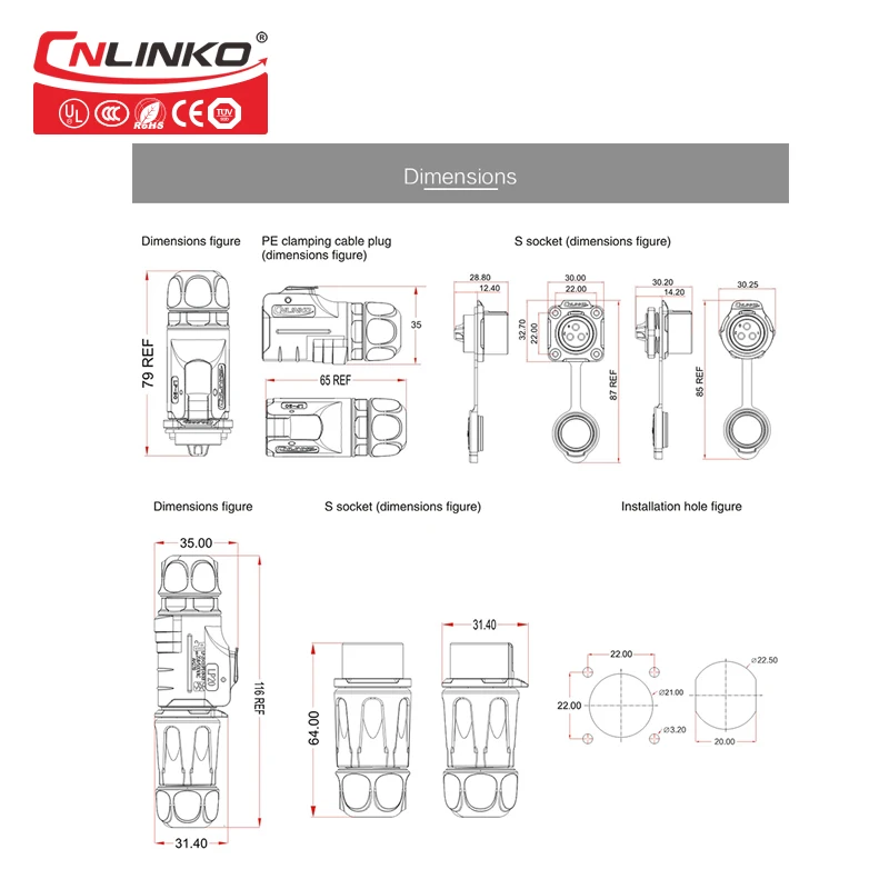 CNLINKO 2 Pin Power Circular Connector Male Plug Waterproof Outdoor IP67 Metal