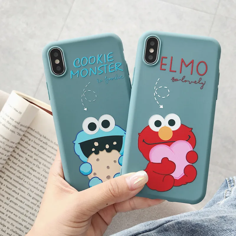 

HYSOWENDLY Elmo Cookies Monsters Candy Phone Case For iPhone 6 6s 7 8 Plus XR XS Max Couple Soft Silicone Covers for iPhone X 10