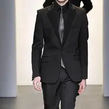 Г. Подиумные модные черные мужчина костюм жениха Смокинги для женихов 2 шт. мужские свадебные Пром Театрализованное Костюмы дружки одежда Блейзер masculino