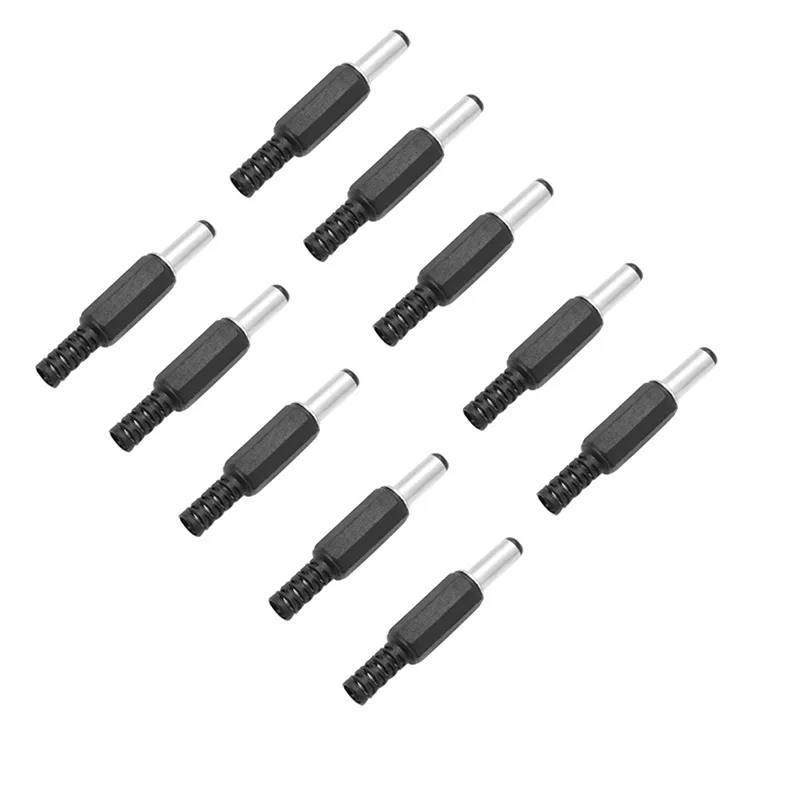 OOTDTY 10pc 2 1mm x 5 5mm Male DC Power Plug Socket Jack Connector Black Plastic