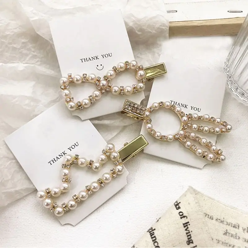 

Korean Style Ladies Metallic Hollow Out Duckbill Hair Clips Cute Rabbit Crown Bowknot Shape Hairpins Faux Pearl Glitter Rhinesto