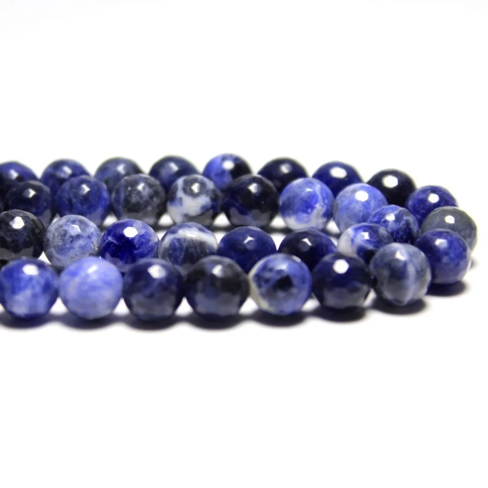 

Wholesale Faceted Sodalite Blue-vein Stone Natural Stone Beads For Jewelry Making Bracelet DIY 4/ 6/8/10/12 mm Strand 15.5''