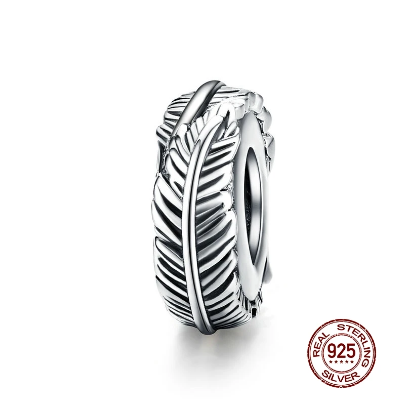 

WOSTU 100% 925 Sterling Silver Stopper Feather Silicone Spacer Beads Fit Original Pandora Bracelet Pendant Jewelry BKC1236