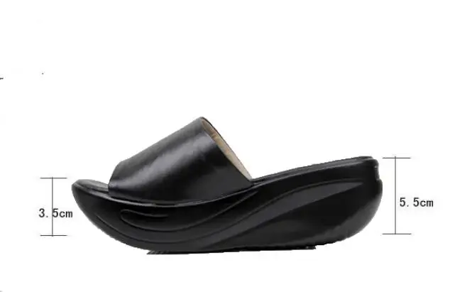 Натуральная кожа Тапочки на платформе летняя супер легкая мягкая подошва Тонизирующая обувь, женская повседневная обувь без застежки; сандалии Большие размеры 34–43