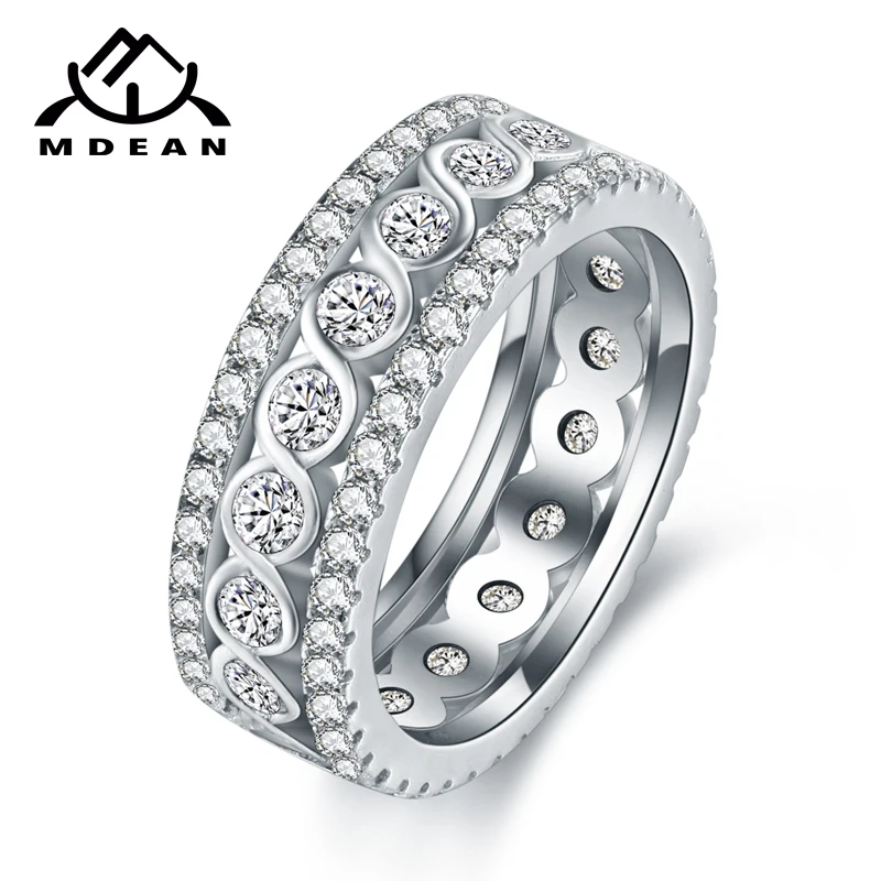 MDEAN, белое золото, круглые кольца для женщин, Обручальные, свадебные, прозрачные, AAA, циркониевые ювелирные изделия, Bague Bijoux, размеры 6, 7, 8, 9, 10, H517