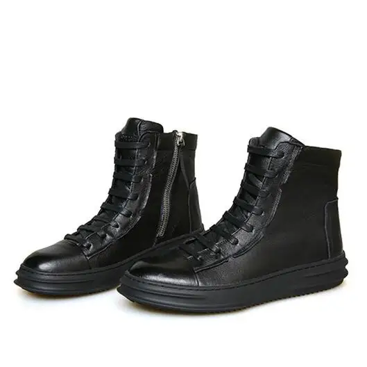 Мужские ботинки из натуральной кожи; сезон весна-осень; ботинки в байкерском стиле в британском стиле; модная Мужская Уличная обувь; военные ботинки; 033 - Цвет: Черный