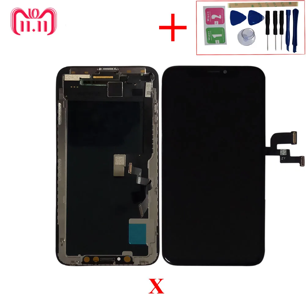 GX OLED For iPhone X LCD Display AMOLED OEM Touch Screen Digitizer Replacement Assembly Parts With frame+LCD box+X Repair Tools