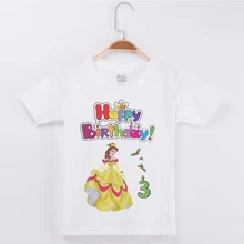 Модная дизайнерская футболка на день рождения; повседневные хлопковые футболки с короткими рукавами для девочек; хипстерский Топ принцессы с принтом; белые футболки; одежда для детей