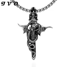 Ala de Dragón con Cruz Colgantes Collares de Acero Inoxidable 316L Hombres Mujeres Estilo Punk Cruz Colgante Collar Al Por Mayor