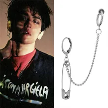 KPOP, Корейская звезда, V кисточка, асимметричная цепочка, серьги, Преувеличенные, безопасная булавка, серьги для женщин, мужчин, панковские Висячие ювелирные изделия