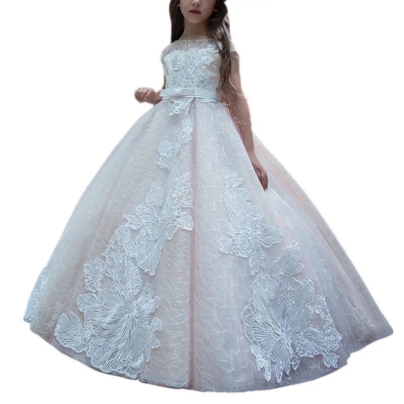 Buy princess little girls dresses with train kids pageant ball gown