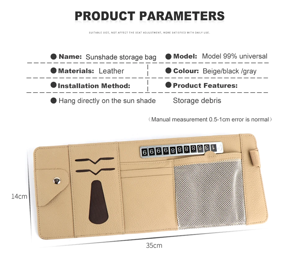 1 шт. из искусственной кожи автомобильная сумка для хранения зонтика солнцезащитный козырек Органайзер солнцезащитные очки держатель ручки для карточек с Парковка номер телефона пластины 3 цвета