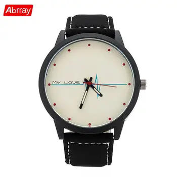 

Abrray Simple Dial Quartz Couple Watch Romantic Design Wristwatch For Lovers Creative Love Pattern Watches Wth Leather Strap