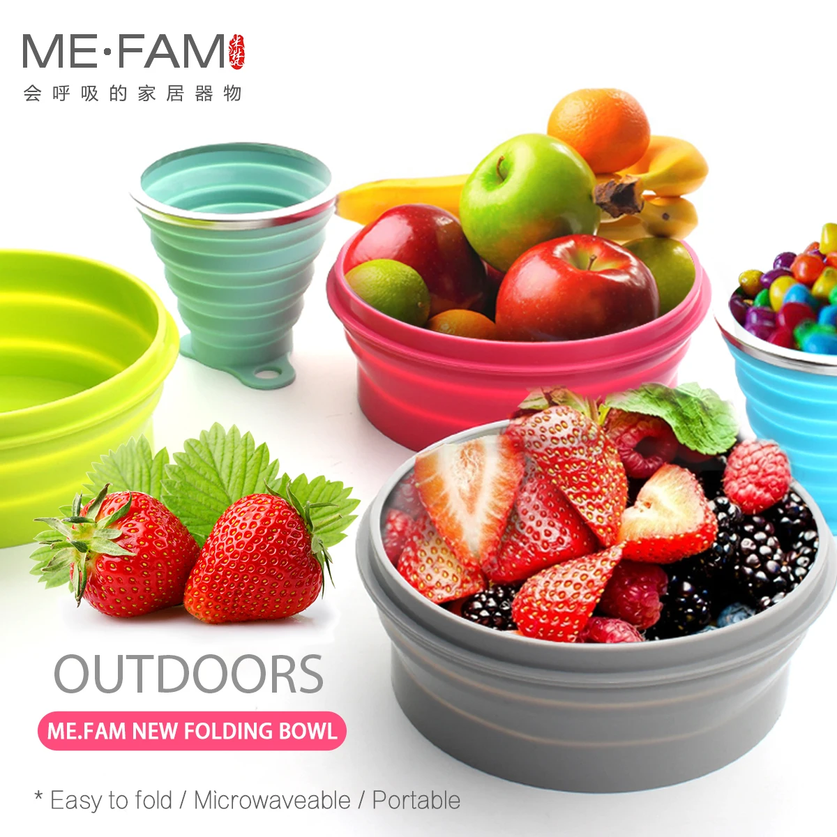 

ME.FAM 800ml Silicone Folding Bowl With Sealed Dust Lid Outdoor Food Storage Lunch Box Eco-friendly Children Anti-fall Tableware