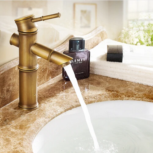 

Free Shipping Bamboo Shape Antique Brass Bathroom Faucet Classic Single Handle Single Hole Basin Sink Mixer Tap A-001